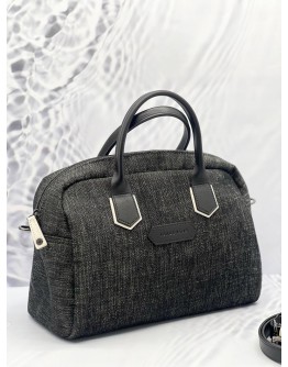 LONGCHAMP DENIM LEATHER TRIMMED HANDLE BAG 