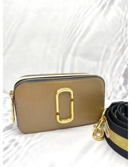 MARC JACOBS BROWN / WHITE LEATHER SMALL CAMERA CROSSBODY BAG WITH DOUBLE ZIPPED