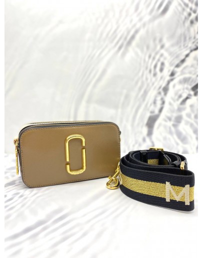 MARC JACOBS BROWN / WHITE LEATHER SMALL CAMERA CROSSBODY BAG WITH DOUBLE ZIPPED