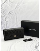 (LIKE NEW) CHANEL FLAP LONG WALLET BLACK CAVIAR LEATHER WITH GOLD HARDWARE 