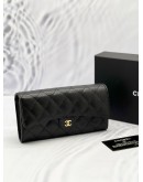 (LIKE NEW) CHANEL FLAP LONG WALLET BLACK CAVIAR LEATHER WITH GOLD HARDWARE 