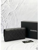 (LIKE NEW) CHANEL FLAP LONG WALLET BLACK CAVIAR LEATHER WITH GOLD HARDWARE 
