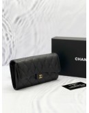 (LIKE NEW) CHANEL FLAP LONG WALLET BLACK CAVIAR LEATHER WITH GOLD HARDWARE 