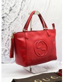 (LIKE NEW) GUCCI SOHO TOP HANDLE BAG WITH STRAP IN RED PEBBLED LEATHER