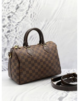 LOUIS VUITTON SPEEDY 25 BROWN DAMIER EBENE CANVAS HANDLE BAG WITH ADJUSTABLE STRAP  