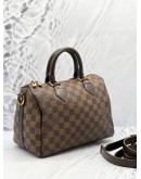 LOUIS VUITTON SPEEDY 25 BROWN DAMIER EBENE CANVAS HANDLE BAG WITH ADJUSTABLE STRAP  