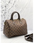 LOUIS VUITTON SPEEDY 25 BROWN DAMIER EBENE CANVAS HANDLE BAG WITH ADJUSTABLE STRAP  