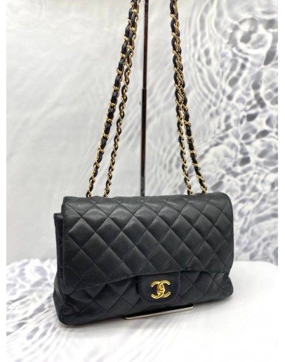 CHANEL CLASSIC FLAP JUMBO BLACK GOLD HARDWARE CHAIN BAG