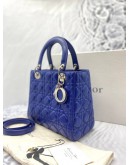 CHRISTIAN DIOR LADY DIOR MEDIUM TOP HANDLE BAG IN BLUE -FULL SET-