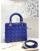 CHRISTIAN DIOR LADY DIOR MEDIUM TOP HANDLE BAG IN BLUE -FULL SET-