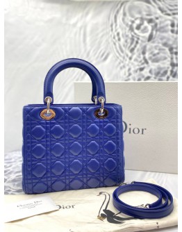 CHRISTIAN DIOR LADY DIOR MEDIUM TOP HANDLE BAG IN BLUE -FULL SET-