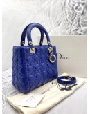 CHRISTIAN DIOR LADY DIOR MEDIUM TOP HANDLE BAG IN BLUE -FULL SET-