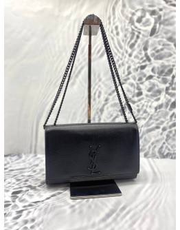 YSL SAINT LAURENT MEDIUM KATE IN BLACK PEBBLED LEATHER CHAIN BAG