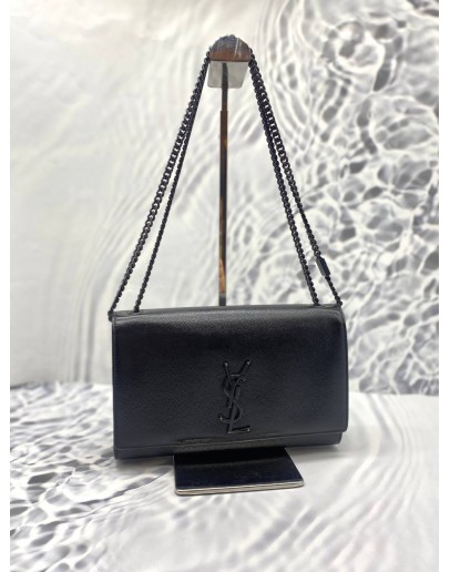 YSL SAINT LAURENT MEDIUM KATE IN BLACK PEBBLED LEATHER CHAIN BAG