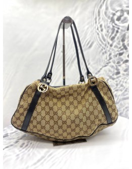 GUCCI GG BROWN CANVAS TWIN SHOULDER BEIGE DARK BROWN BAG