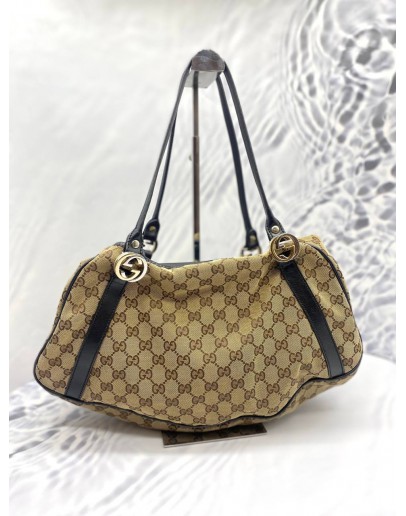 GUCCI GG BROWN CANVAS TWIN SHOULDER BEIGE DARK BROWN BAG