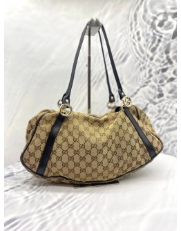 GUCCI GG BROWN CANVAS TWIN SHOULDER BEIGE DARK BROWN BAG