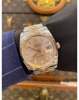 (LIKE NEW) 2018 ROLEX DATEJUST 36 REF 116231 HALF 18K 750 ROSE GOLD PINK DIAMOND DIAL 36MM AUTOMATIC WATCH -FULL SET-