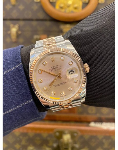 (LIKE NEW) 2018 ROLEX DATEJUST 36 REF 116231 HALF 18K 750 ROSE GOLD PINK DIAMOND DIAL 36MM AUTOMATIC WATCH -FULL SET-