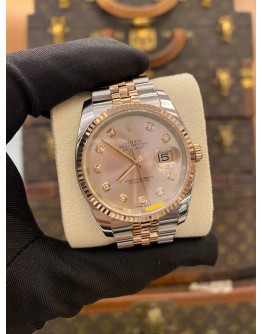 (LIKE NEW) 2018 ROLEX DATEJUST 36 REF 116231 HALF 18K 750 ROSE GOLD PINK DIAMOND DIAL 36MM AUTOMATIC WATCH -FULL SET-