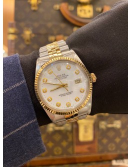 ROLEX DATEJUST 36 REF 16013 HALF 18K 750 YELLOW GOLD WHITE DIAMOND DIAL 36MM AUTOMATIC WATCH