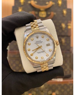 ROLEX DATEJUST 36 REF 16013 HALF 18K 750 YELLOW GOLD WHITE DIAMOND DIAL 36MM AUTOMATIC WATCH
