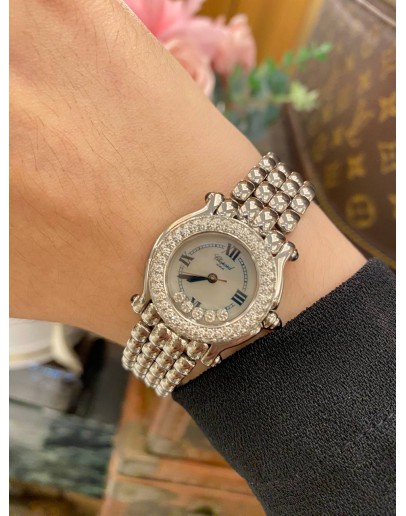 (LIKE NEW) 2017 CHOPARD HAPPY SPORT DIAMOND BEZEL DIAMOND BEZEL REF 27/8294-23 26MM QUARTZ WATCH