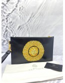 VERSACE CLUTCH BLACK WITH MEDUSA FACE EMBROIDERY 