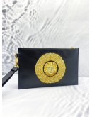 VERSACE CLUTCH BLACK WITH MEDUSA FACE EMBROIDERY 