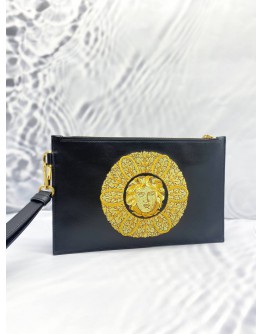 VERSACE CLUTCH BLACK WITH MEDUSA FACE EMBROIDERY 