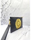 VERSACE CLUTCH BLACK WITH MEDUSA FACE EMBROIDERY 