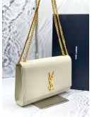 (LIKE NEW) 2022 YSL YVES SAINT LAURENT CREAM MEDIUM KATE GOLD CHAIN BAG