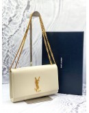 (LIKE NEW) 2022 YSL YVES SAINT LAURENT CREAM MEDIUM KATE GOLD CHAIN BAG