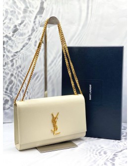 (LIKE NEW) 2022 YSL YVES SAINT LAURENT CREAM MEDIUM KATE GOLD CHAIN BAG