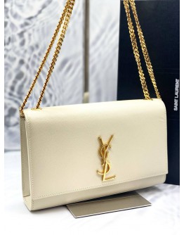 (LIKE NEW) 2022 YSL YVES SAINT LAURENT CREAM MEDIUM KATE GOLD CHAIN BAG