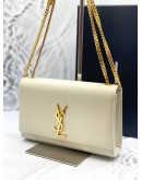 (LIKE NEW) 2022 YSL YVES SAINT LAURENT CREAM MEDIUM KATE GOLD CHAIN BAG