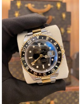 ROLEX GMT-MASTER II REF 16713 HALF 18K 750 YELLOW GOLD BLACK DIAL 40MM AUTOMATIC WATCH
