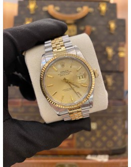 ROLEX DATEJUST 36 HALF 18K 750 YELLOW GOLD REF 16013 CHAMPAGNE DIAL 36MM AUTOMATIC WATCH