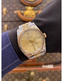 ROLEX DATEJUST 36 HALF 18K 750 YELLOW GOLD REF 16013 CHAMPAGNE DIAL 36MM AUTOMATIC WATCH