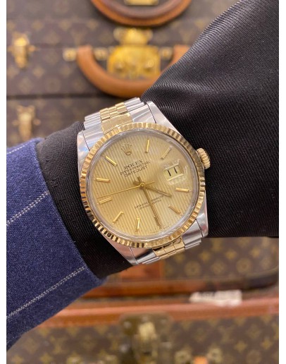 ROLEX DATEJUST 36 HALF 18K 750 YELLOW GOLD REF 16013 CHAMPAGNE DIAL 36MM AUTOMATIC WATCH