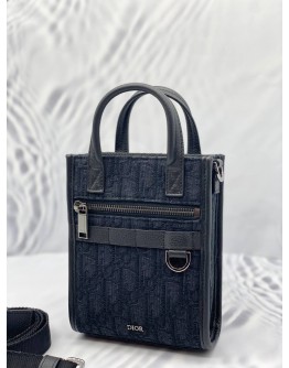 (LIKE NEW) CHRISTIAN DIOR SAFARI NORTH-SOUTH MINI TOTE BAG BLACK DIOR OBLIQUE JACQUARD WITH LONG STRAP 