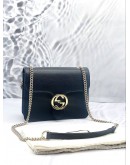 (UNUSED) GUCCI DOLLAR GG INTERLOCKING SMALL SILVER CHAIN FLAP SLING BAG IN BLACK CALFSKIN LEATHER