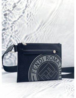 (BRAND NEW) FENDI LOGO STAMP FLAT PRINTED LEATHER MESSENGER BAG 