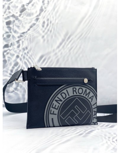 (BRAND NEW) FENDI LOGO STAMP FLAT PRINTED LEATHER MESSENGER BAG 