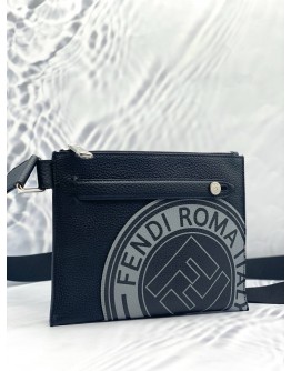 (BRAND NEW) FENDI LOGO STAMP FLAT PRINTED LEATHER MESSENGER BAG 