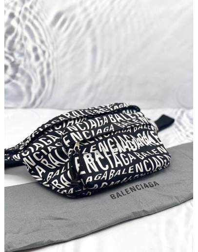 (BRAND NEW) BALENCIAGA NYLON WAVE LOGO PRINT WHEEL BLACK WHITE BELTPACK