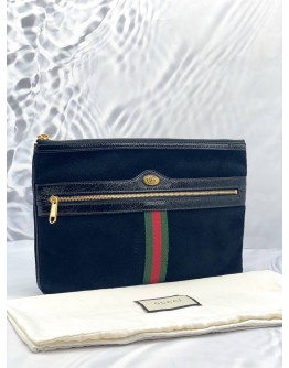 (LIKE NEW) GUCCI BLACK OPHIDIA SUEDE LEATHER POUCH 