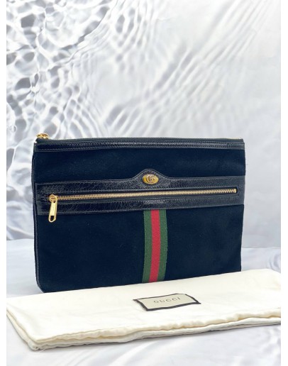 (LIKE NEW) GUCCI BLACK OPHIDIA SUEDE LEATHER POUCH 