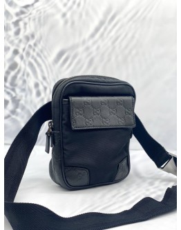 (LIKE NEW) GUCCI BLACK GG LEATHER AND CANVAS CROSSBODY BAG 