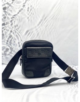 (LIKE NEW) GUCCI BLACK GG LEATHER AND CANVAS CROSSBODY BAG 